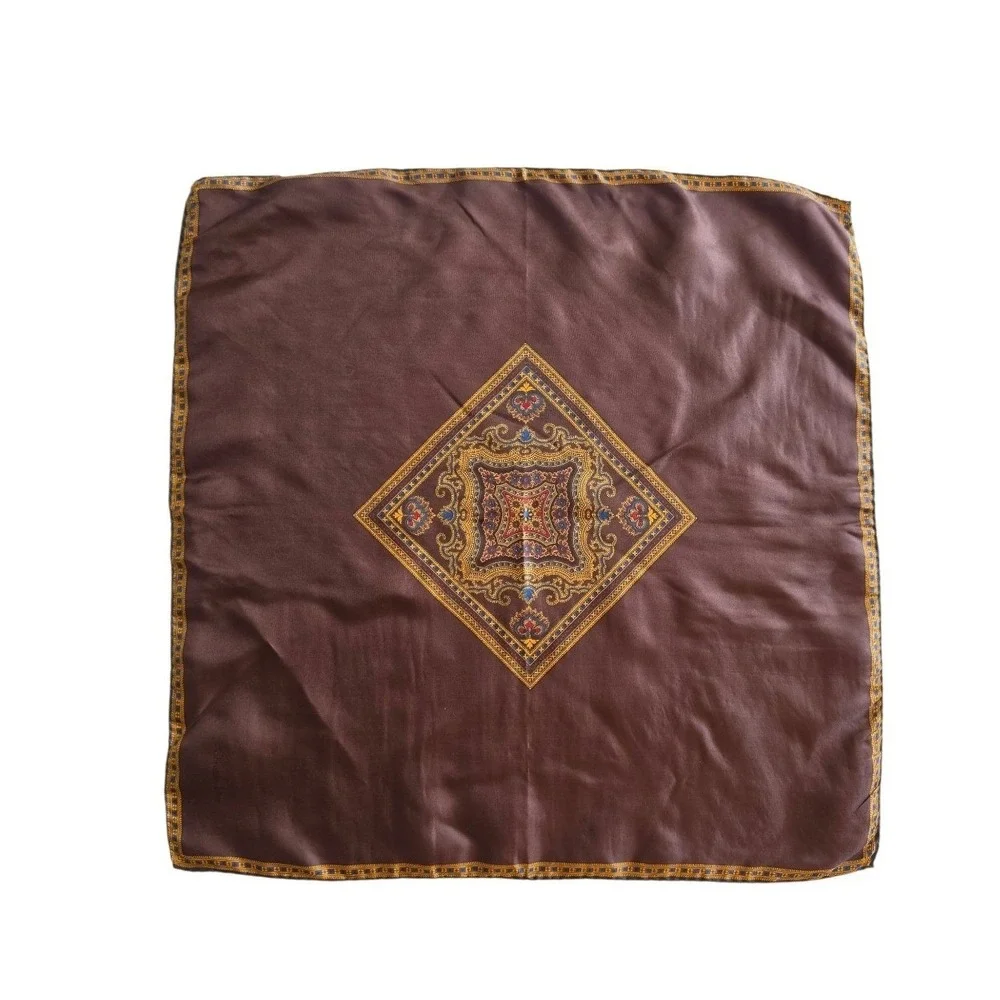 DIOR VTG Art to Wear Dophamine Geometric Silk Chocolate Brown Square Scarf
